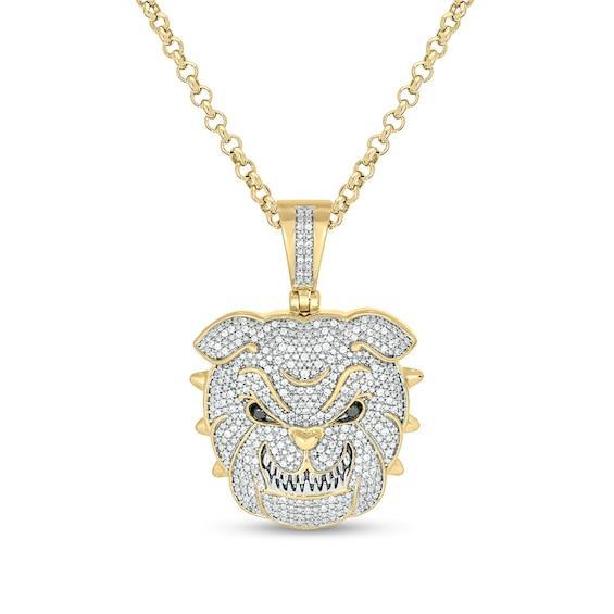 Men's 1/2 CT. T.w. Diamond Bulldog Pendant in Sterling Silver with 14K Gold Plate Product Image