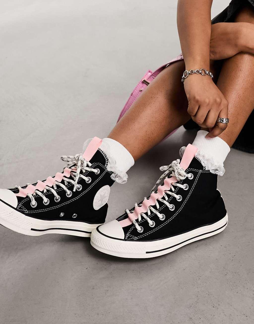 Converse Chuck Taylor All Star sneakers in black & pink Product Image