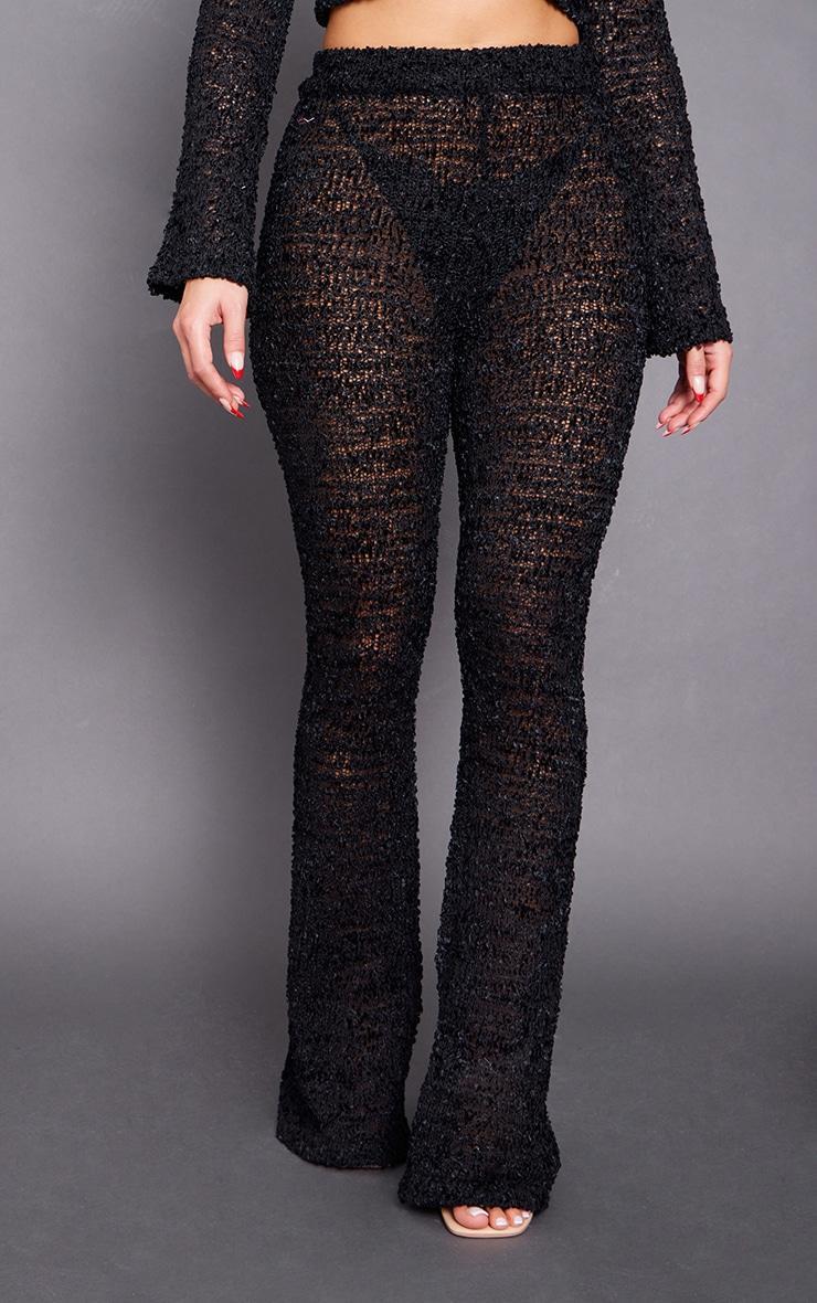  Black Bobble Knit Flared Pants Product Image