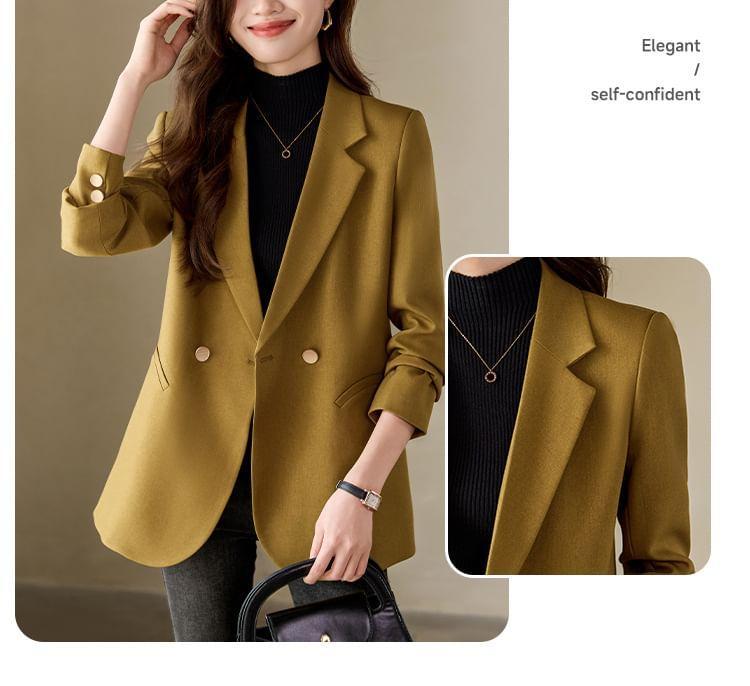 Lapel Collar Plain Double Button Blazer Product Image