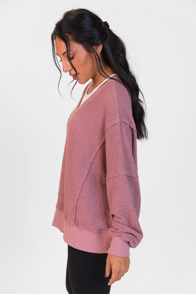 Perfect Score Mauve V-Neck Waffle Top Product Image