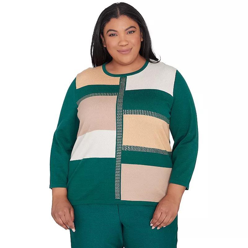 Plus Size Alfred Dunner Color Blocking Gold Trim Sweater, Womens Product Image