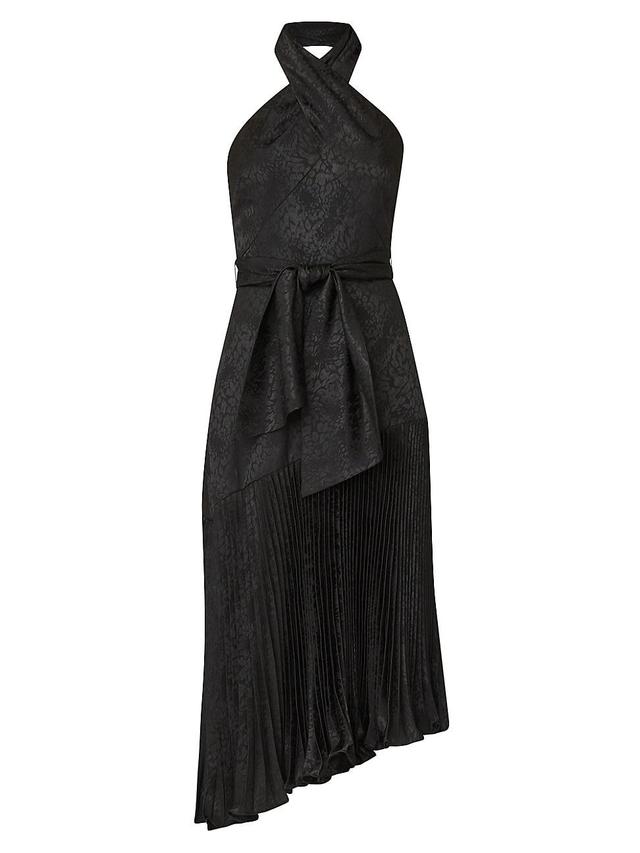 Roya Pleated Asymmetric Halter Midi Dress Product Image