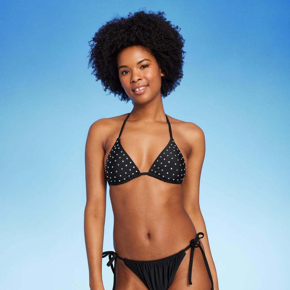 Womens Diamante Embellished Triangle Bikini Top - Wild Fable Black XL Product Image