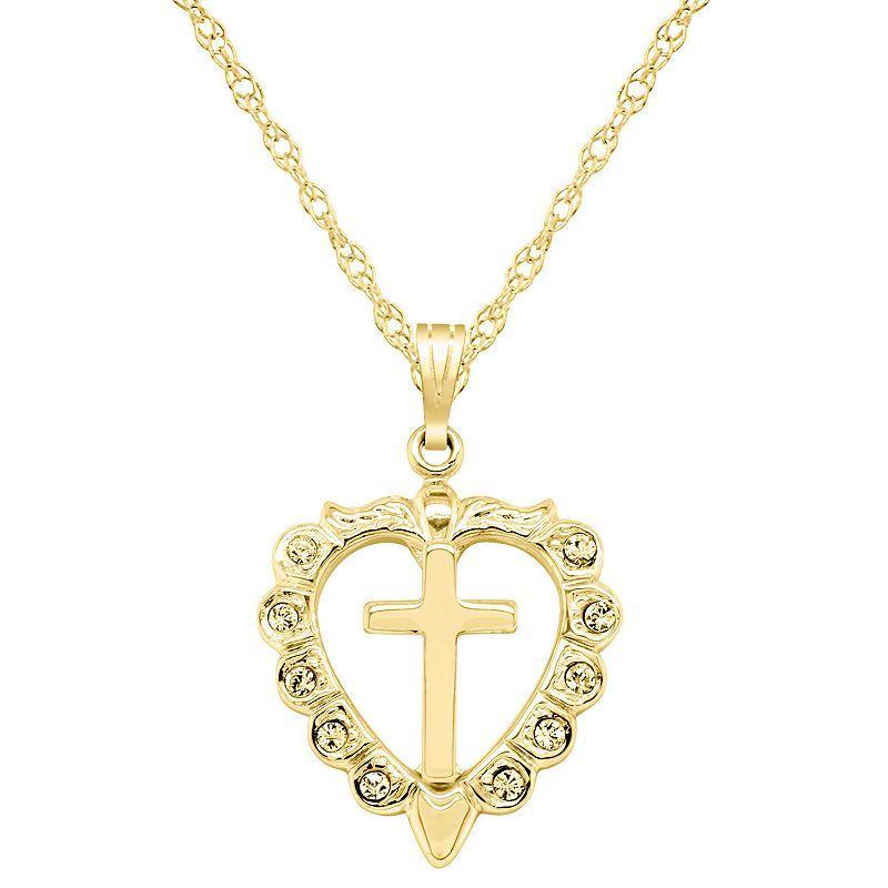 14k Gold Over Silver Heart Cross Pendant, Womens 14k Gold Plated Product Image