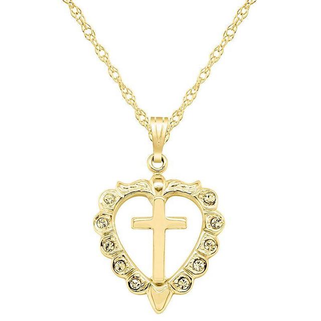 14k Gold Over Silver Heart Cross Pendant, Womens 14k Gold Plated Product Image