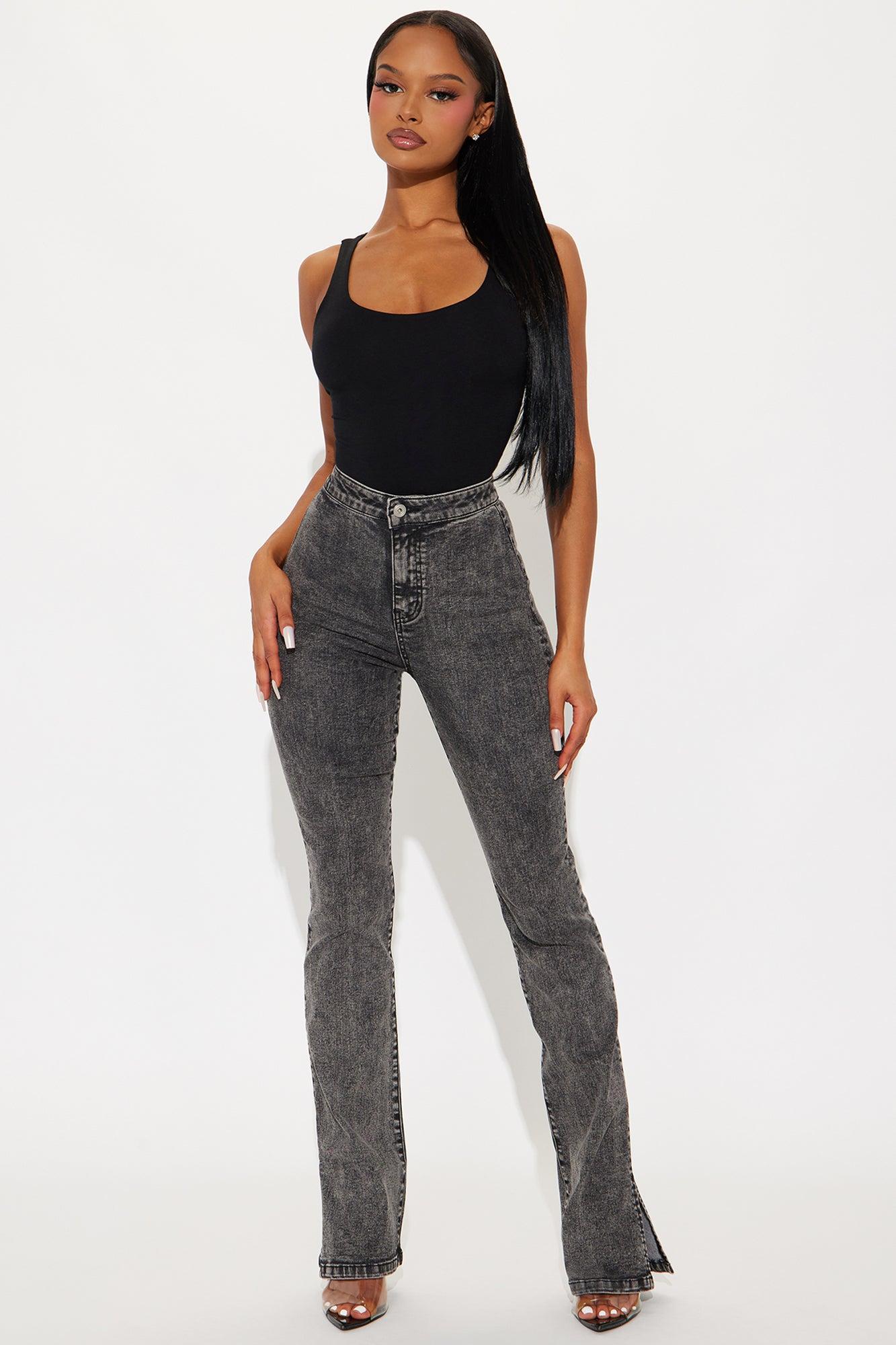 Side Slit Stretch Slim Bootcut Jeans - Black Wash product image