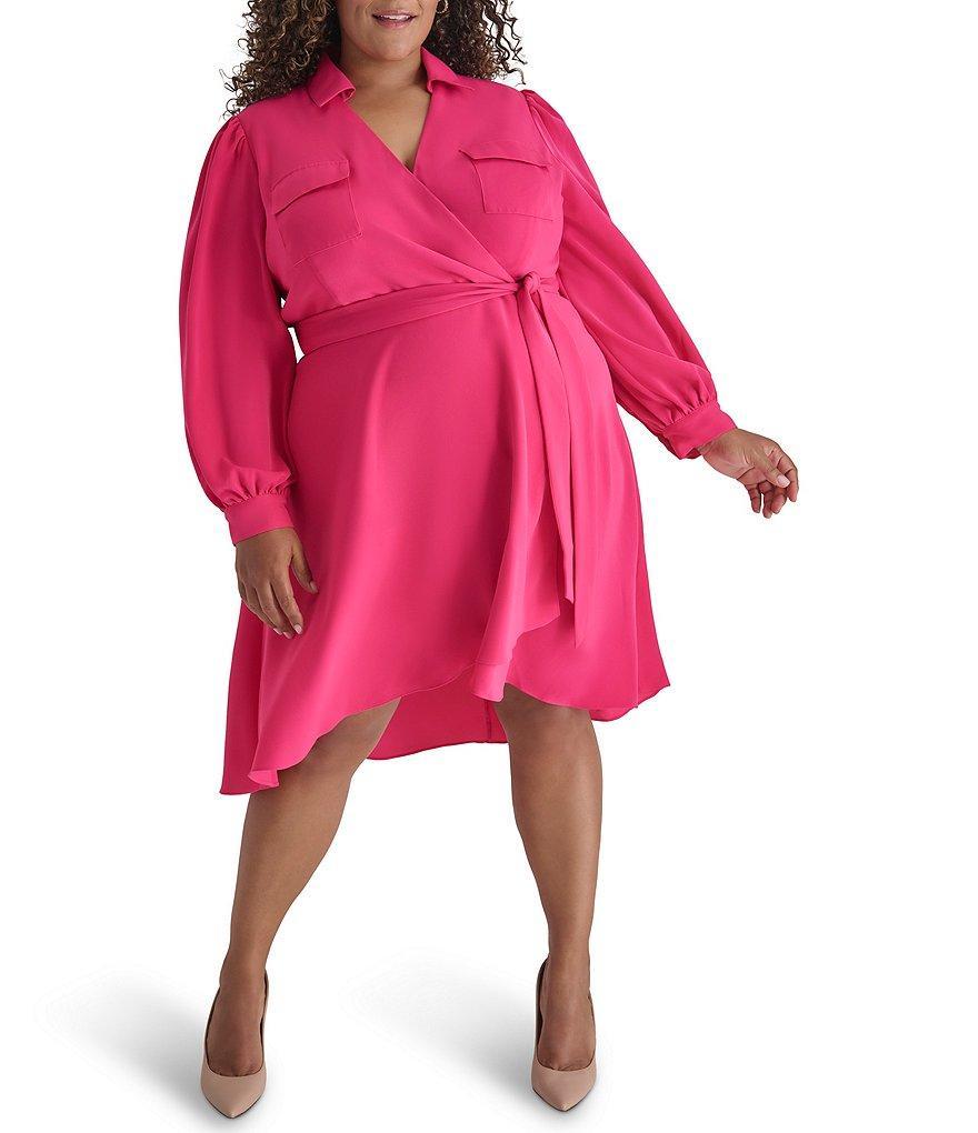 DKNY by Donna Karan Plus Size Collared V-Neck Long Sleeve Tie Waist Shirtdress Product Image