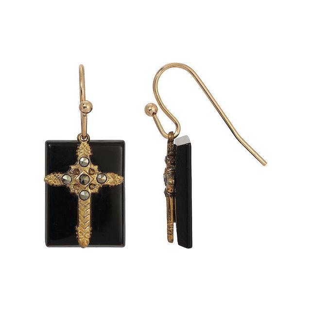 Symbols of Faith Gold Tone Semi-Precious Cross Drop Earrings, Womens, Blue Product Image