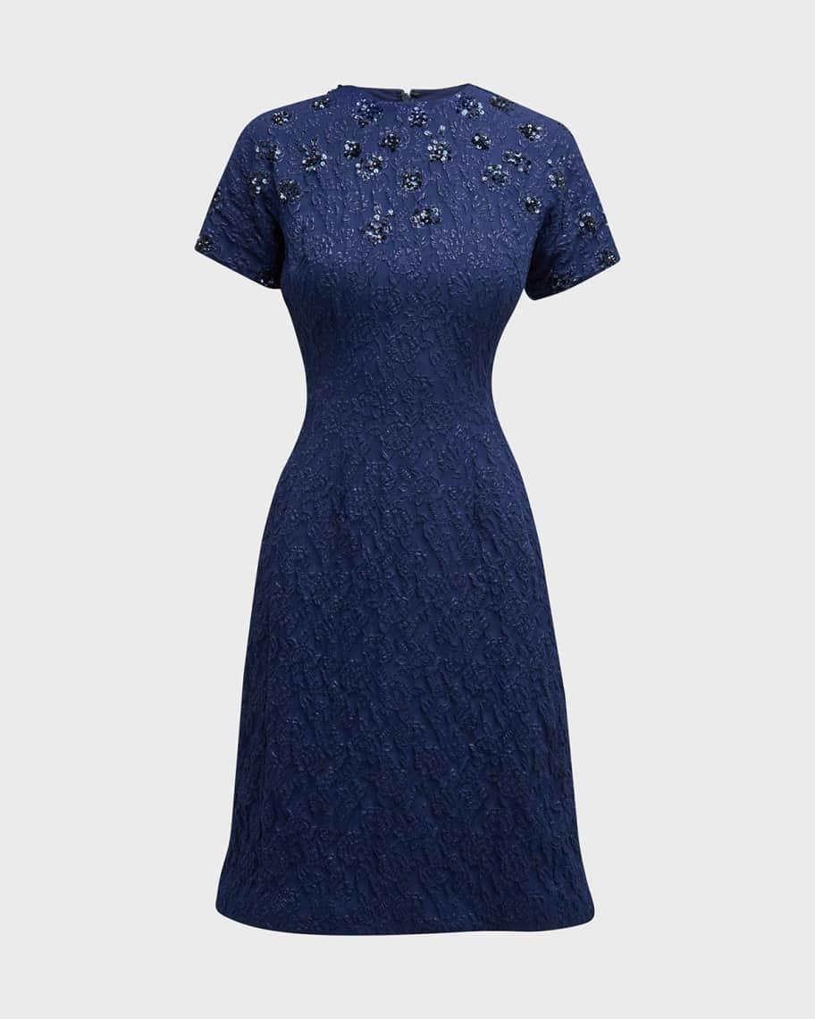 Sequined Floral Jacquard Midi Dress Product Image