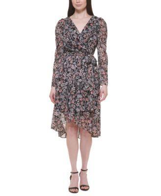 Tommy Hilfiger Womens V-Neck Belted Tulip-Hem Dress Product Image