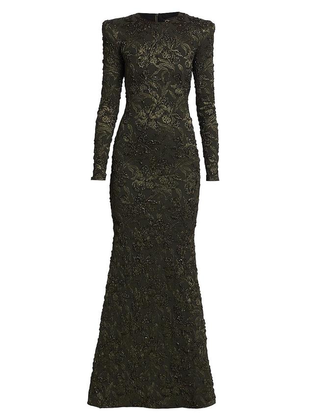 Womens Long-Sleeve Metallic Jacquard Gown Product Image