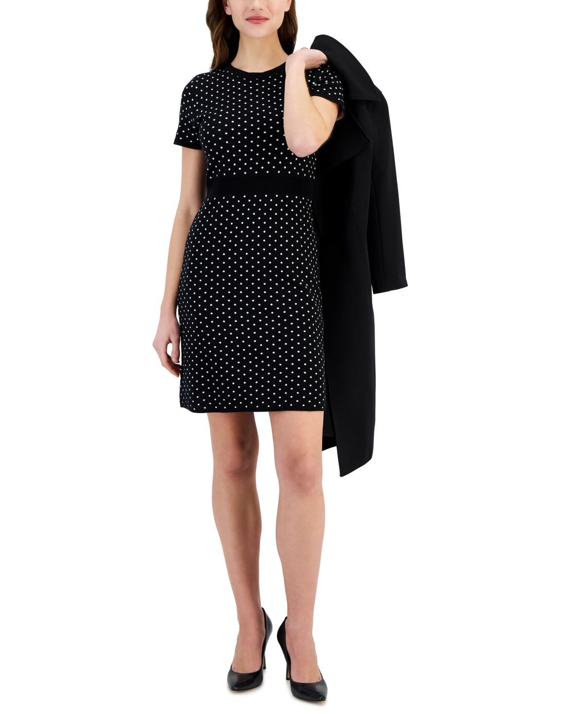 Anne Klein Womens Polka-Dot Sweater Dress - ANNE BLACK Product Image