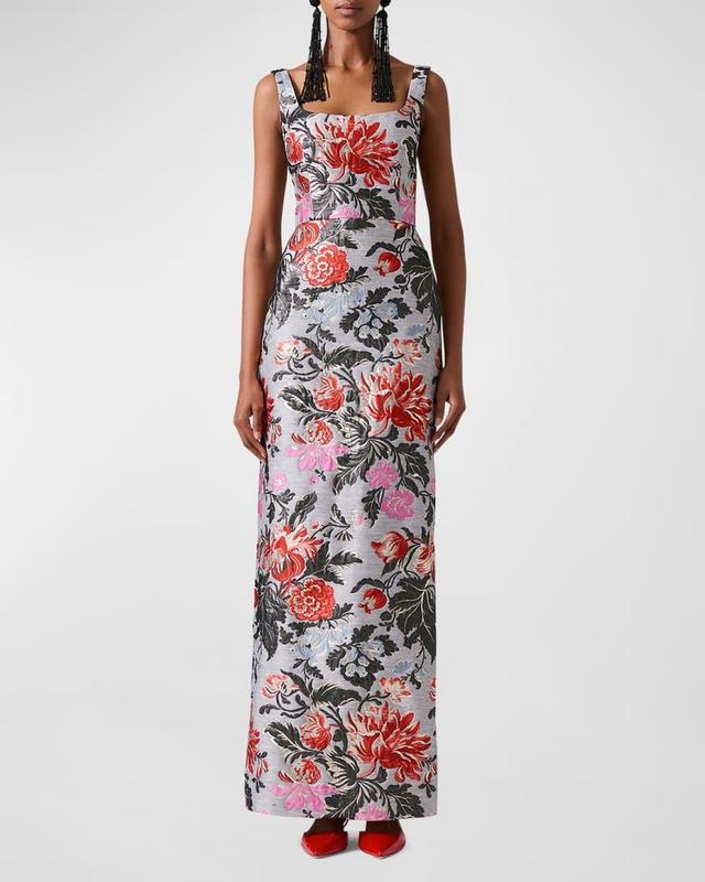 Floral Print Jacquard Column Gown Product Image