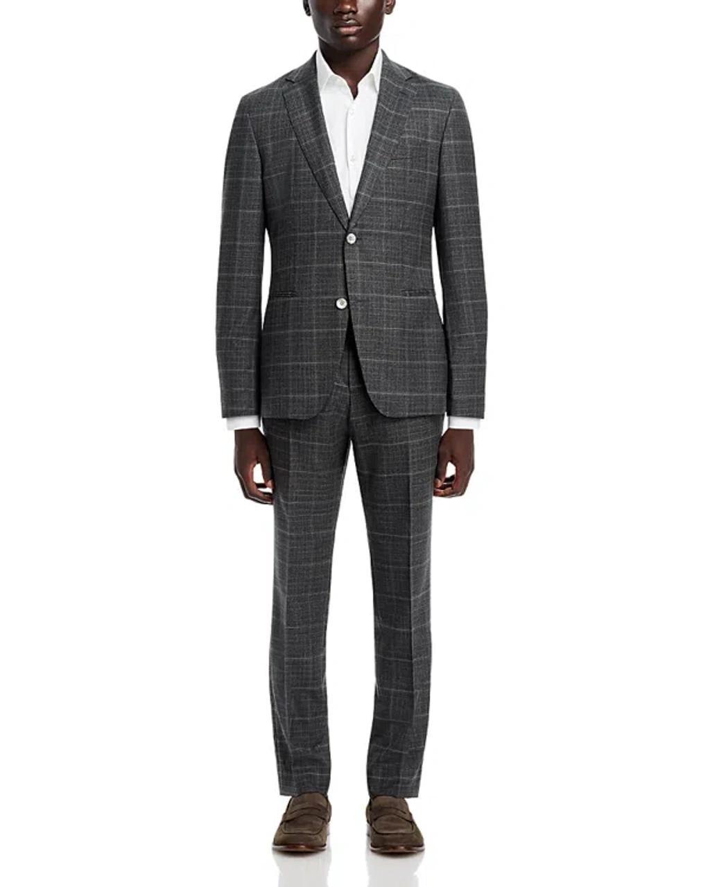 HUGO BOSS Slim Fit Tonal Windowpane Suit In Dark Grey product image