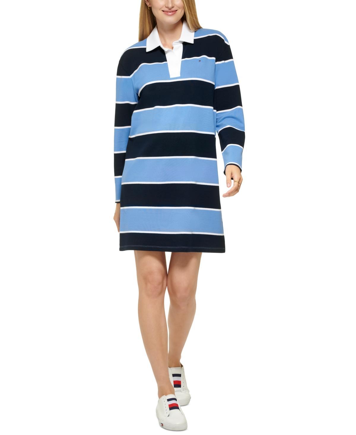 Tommy Hilfiger Womens Rugby Collared Dress - Preppy Rugby Stripes- Sky Captain Product Image