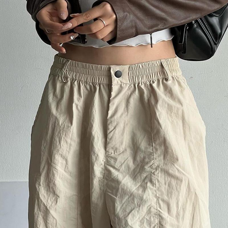 Plain High-Waist Light Wide-Leg Pants Product Image