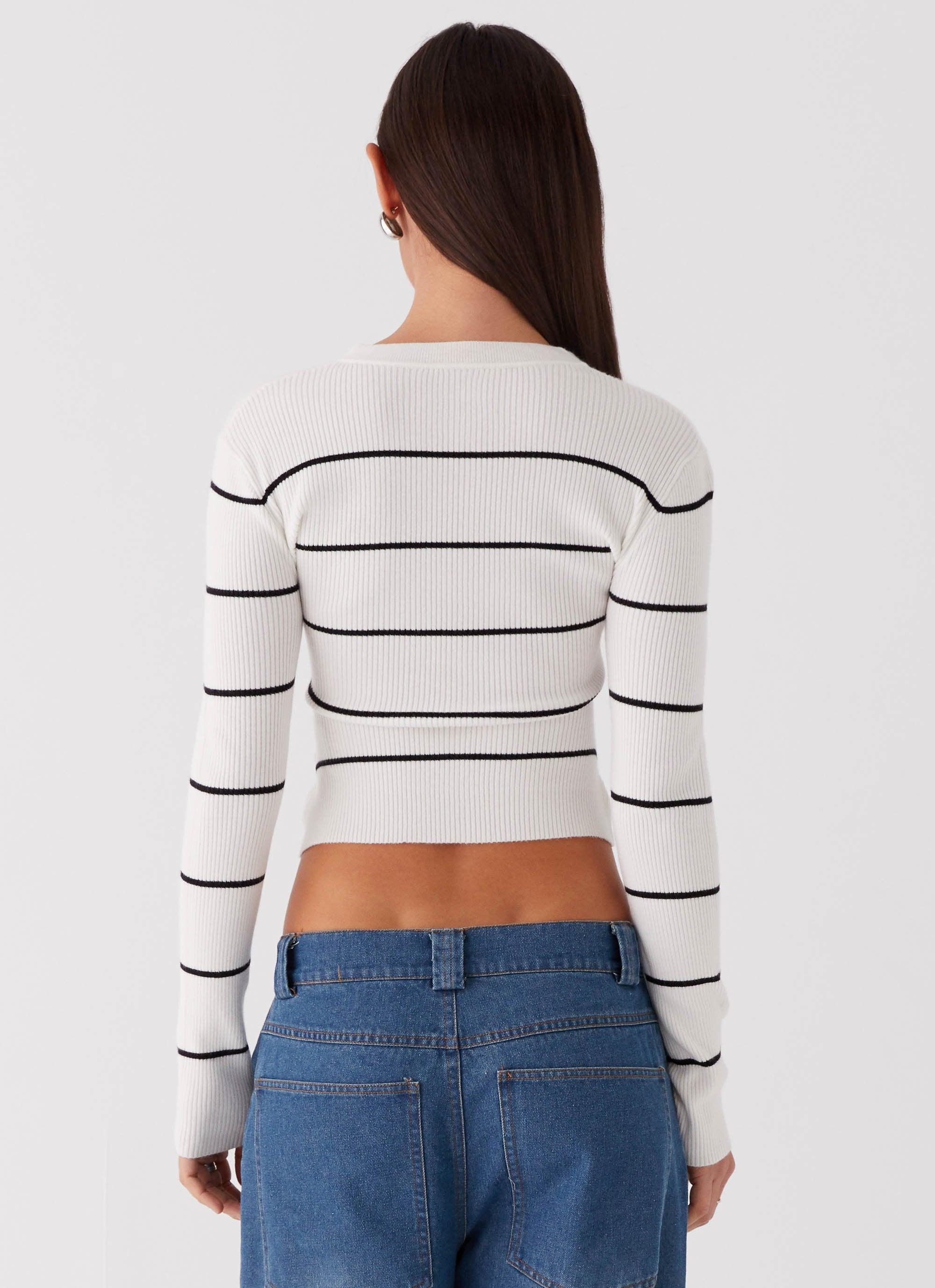 Kaylee Fitted Cardigan - White Stripe Product Image