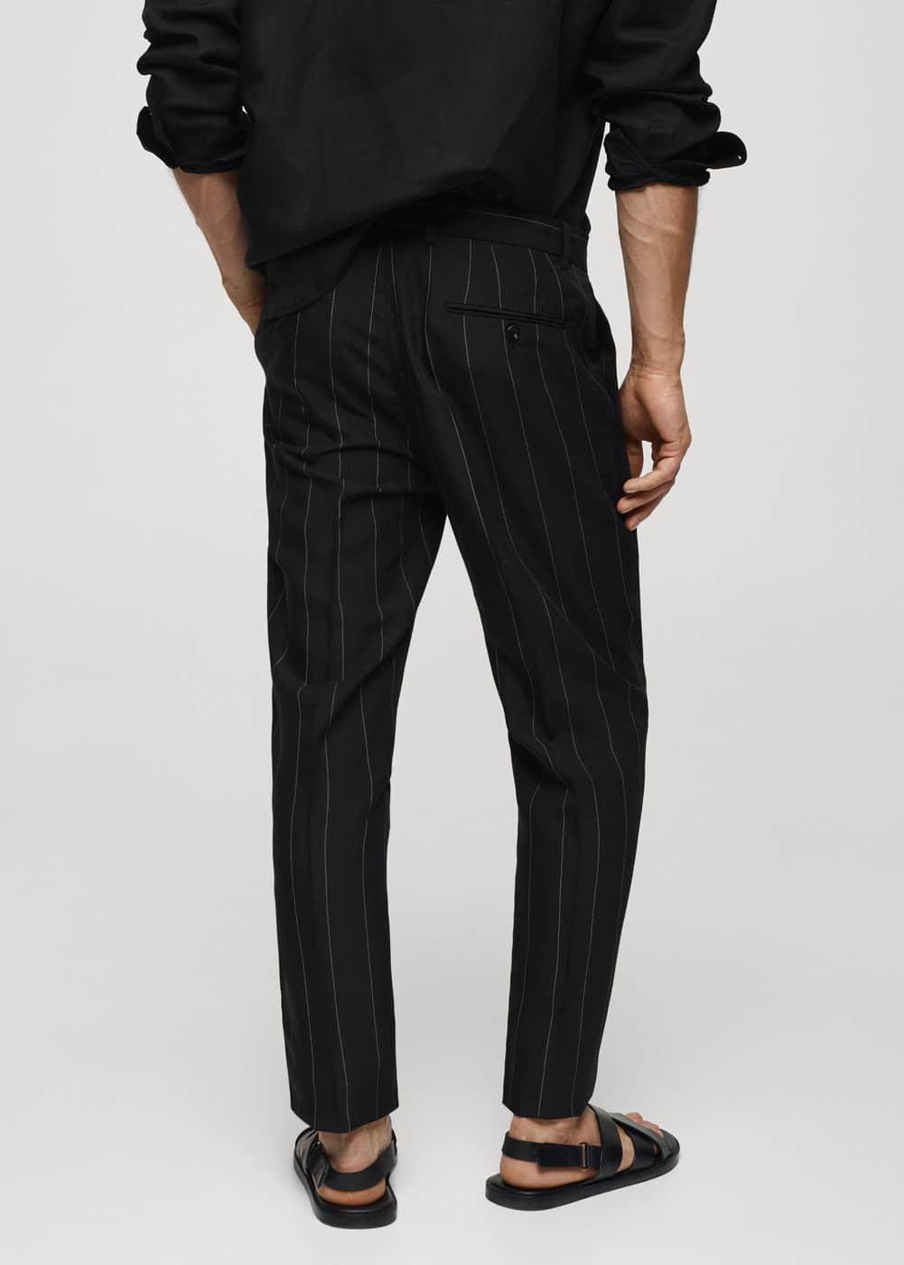 MANGO MAN - Slim-fit linen pants with pinstripes blackMen Product Image