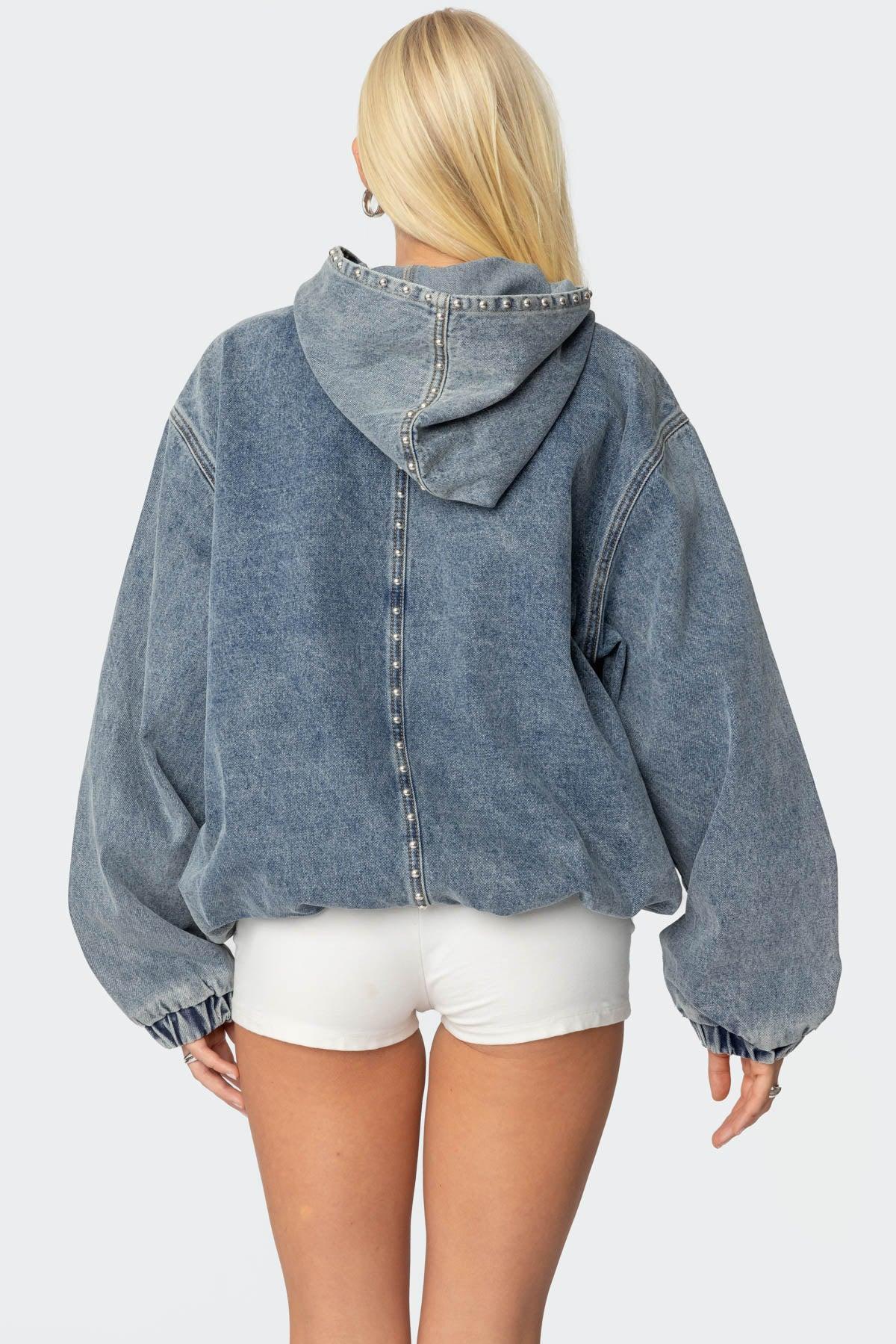 Marney Oversized Studded Denim Hoodie Product Image