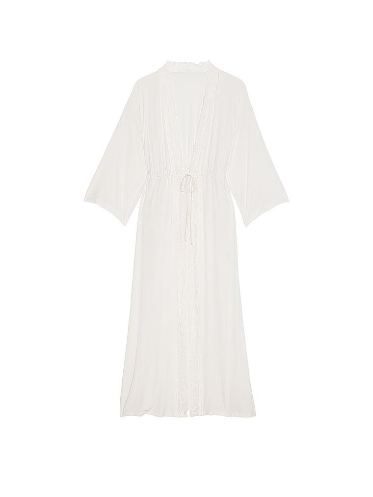 Modal & Lace Trim High-Slit Maxi Robe Product Image