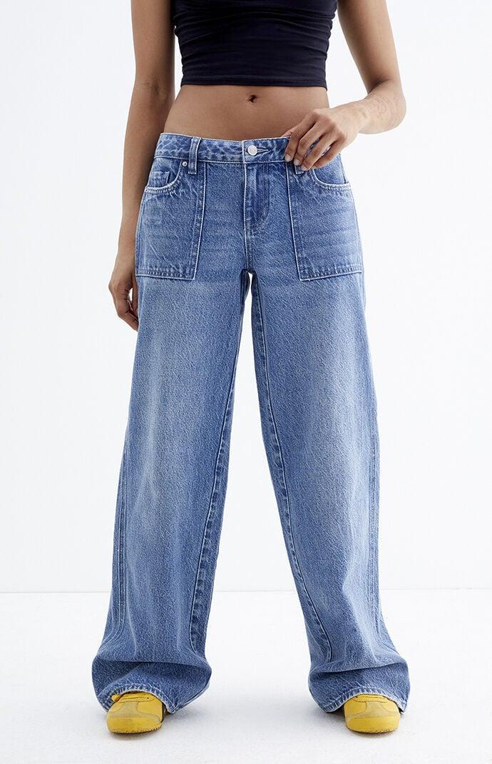 Women's Casey Dark Indigo Low Rise Baggy Cargo Jeans product image