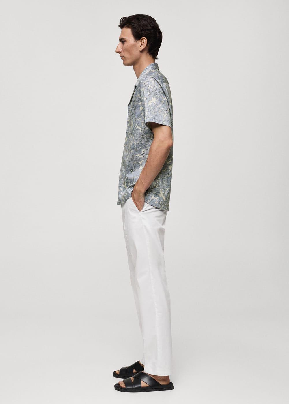 Mango Mens Cotton Floral-Print Shirt - Light Product Image