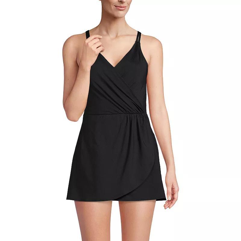 Petite Lands End V-Neck Tulip Wrap One-Piece Swim Dress, Womens Product Image