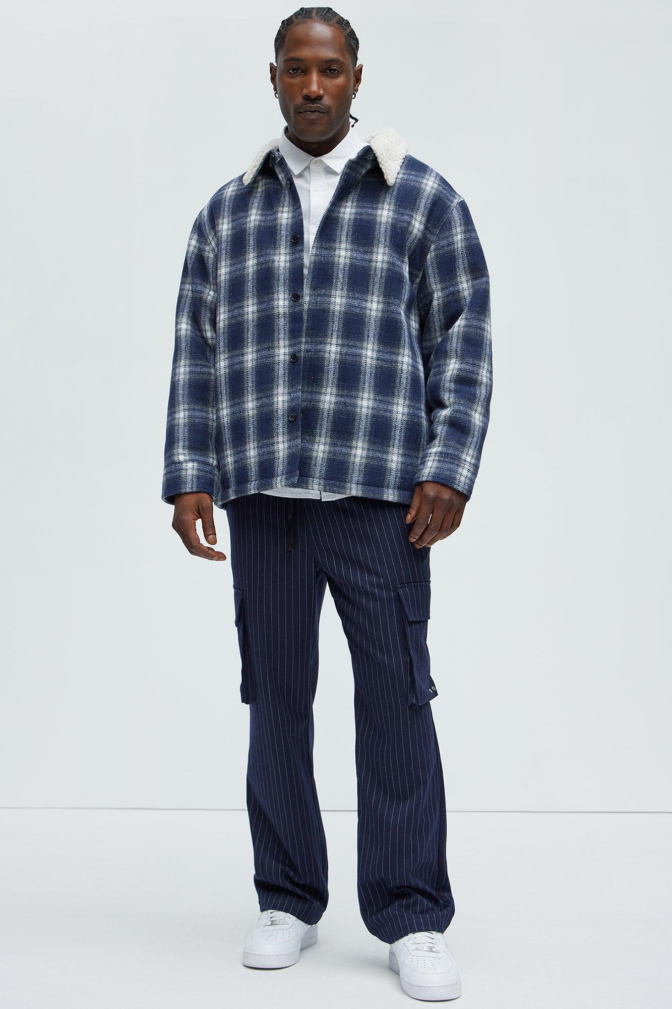 Sherpa Flannel Shacket - Blue/combo Product Image