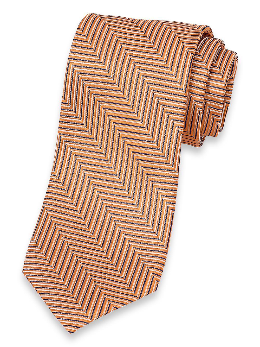 Herringbone Woven Silk Tie - Orange Multi Product Image