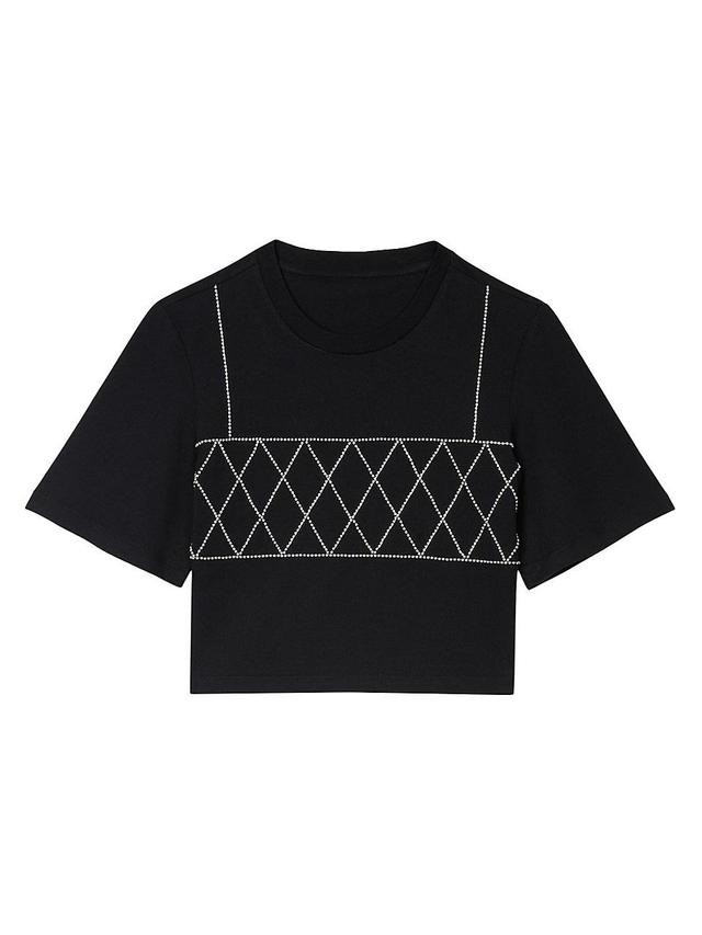 Womens Rhinestone Cropped T-Shirt Product Image