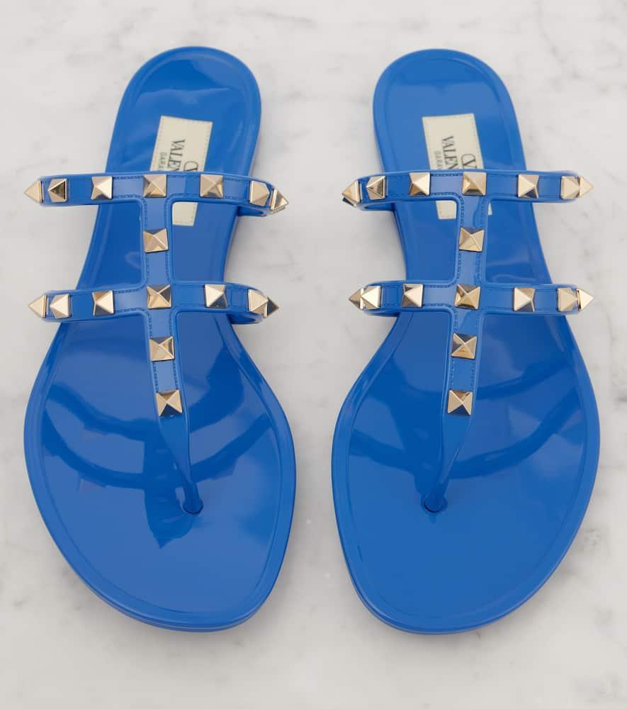 Valentino Rockstud Caged Rubber Sandal In Blue Product Image