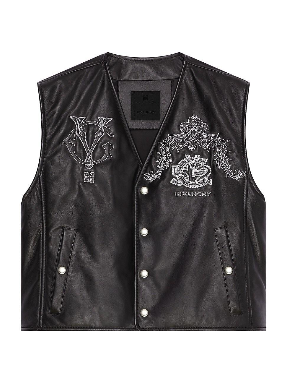 Mens Crest Waistcoat In Embroidered Leather Product Image