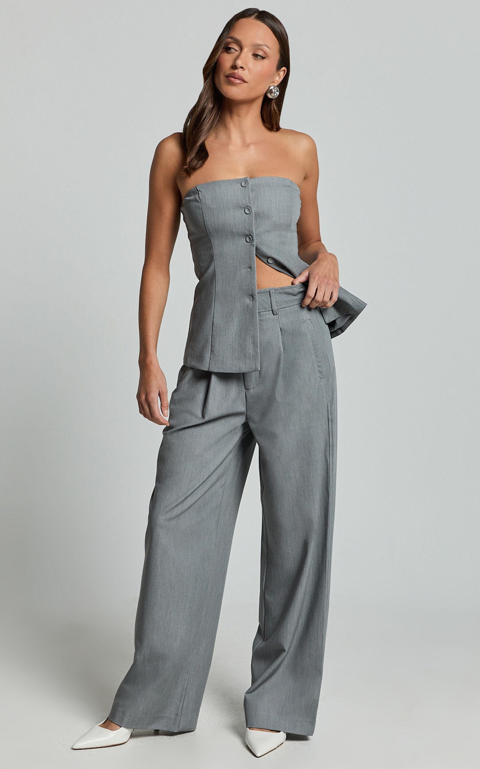 Hope Pants - Wide Leg Tailored Pants in Grey Product Image