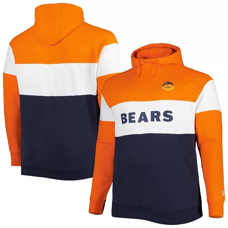 Mens New Era Navy Chicago Bears Big & Tall Throwback Colorblock Fleece Raglan Pullover Hoodie Blue Product Image