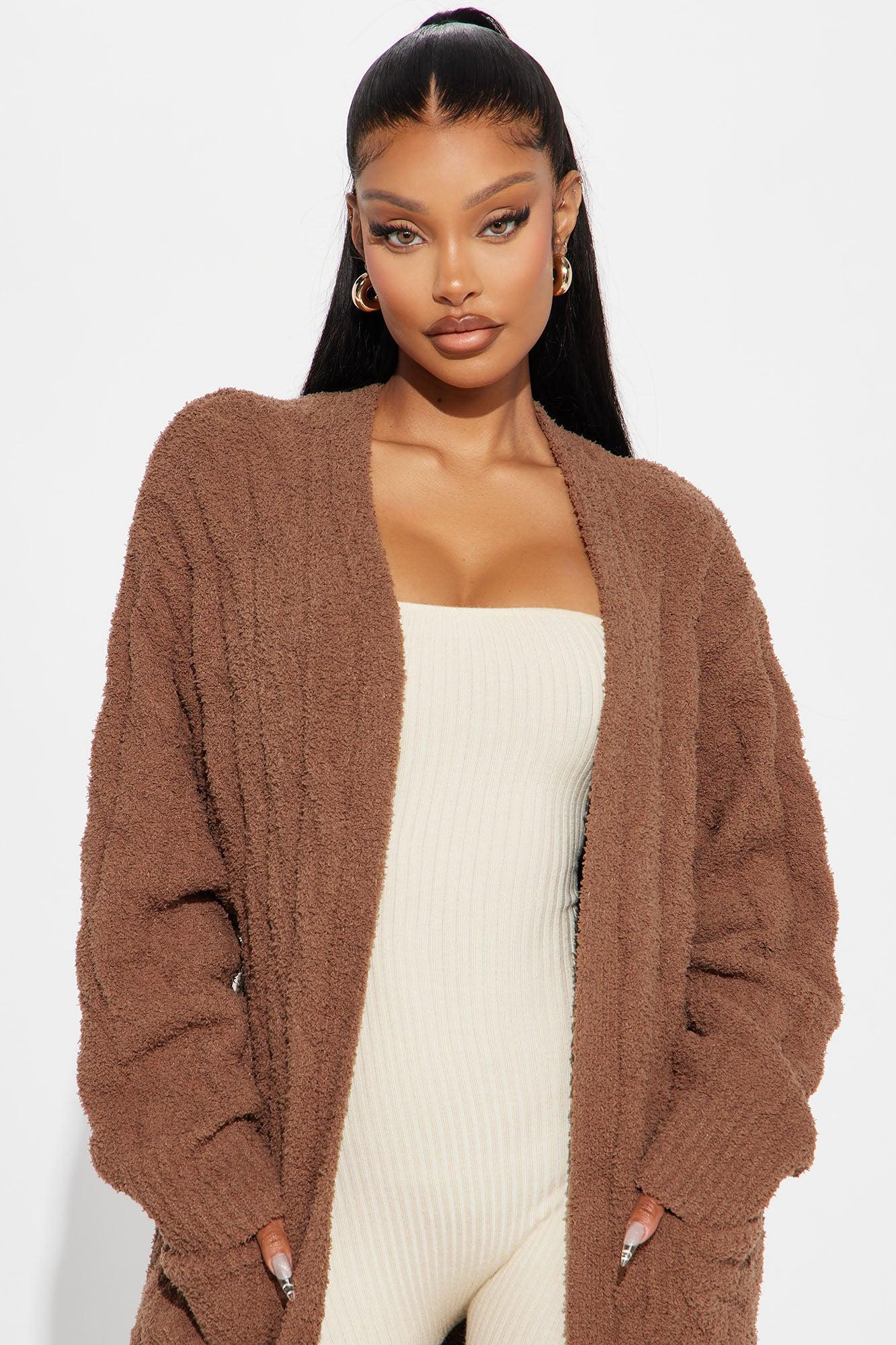 Staying In Fuzzy Long Cardigan - Mocha Product Image