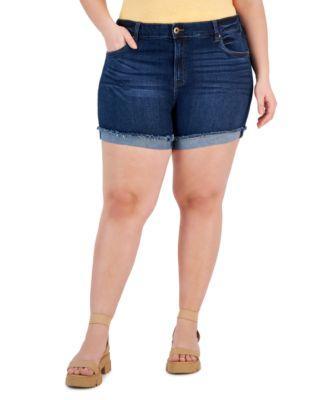 Trendy Plus Size Mid-Rise Cuffed Denim Shorts Product Image