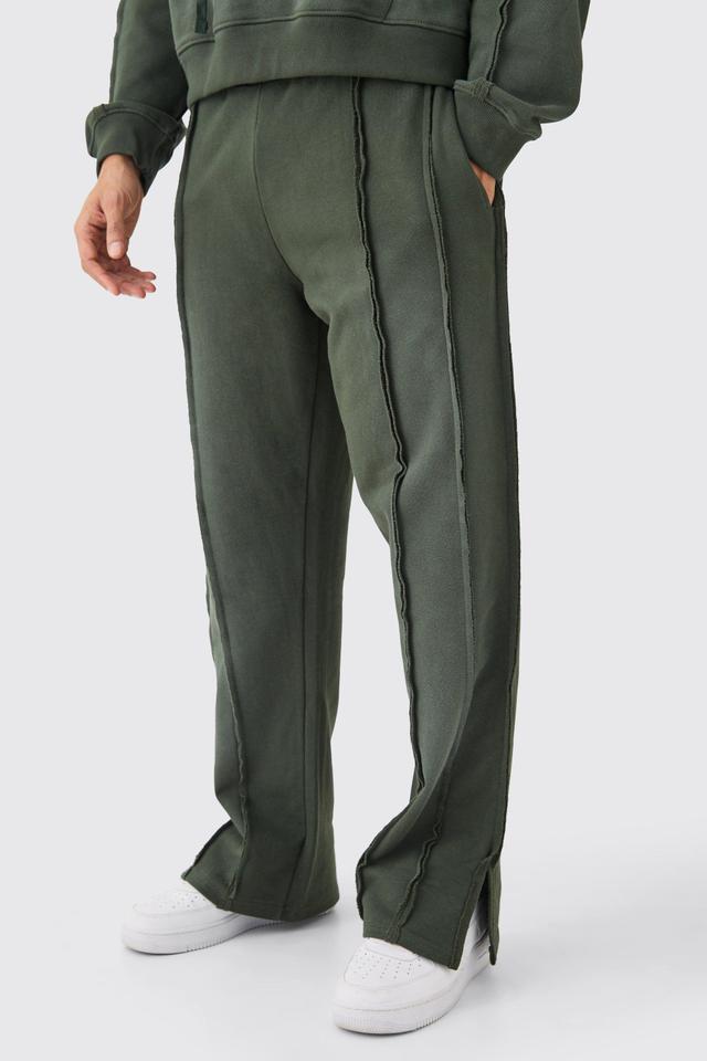 Mens Green Relaxed Raw Seam Spray Wash Joggers, Green Product Image