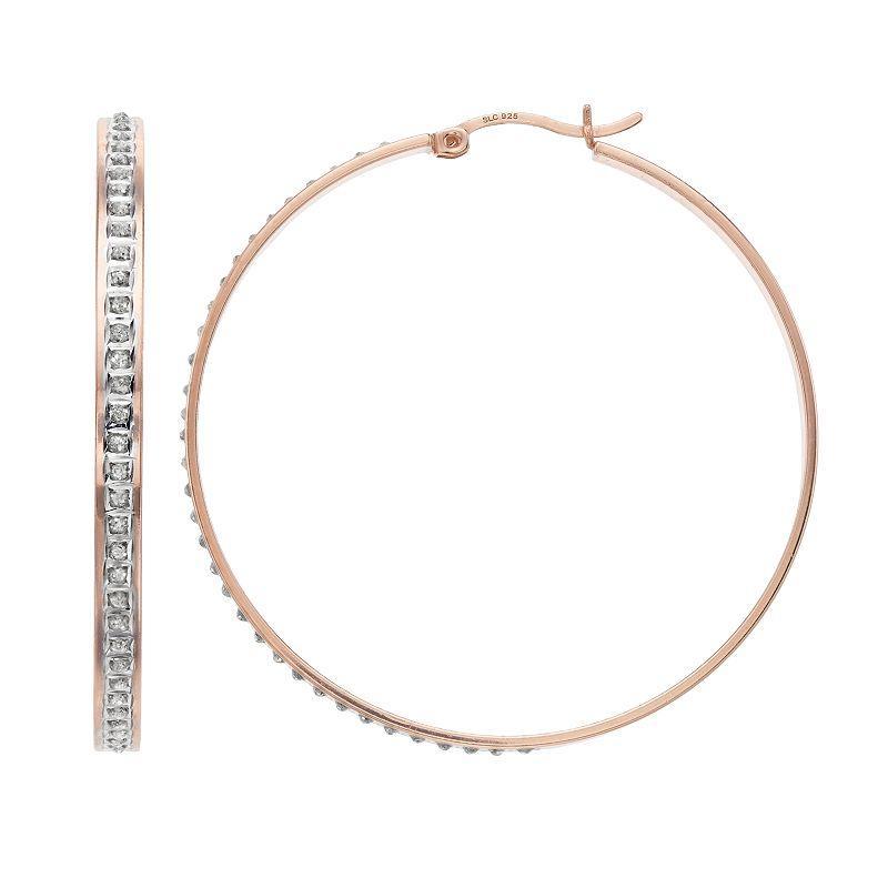 18k Rose Gold Over Silver Diamond Mystique Hoop Earrings, Womens, Pink Tone Product Image