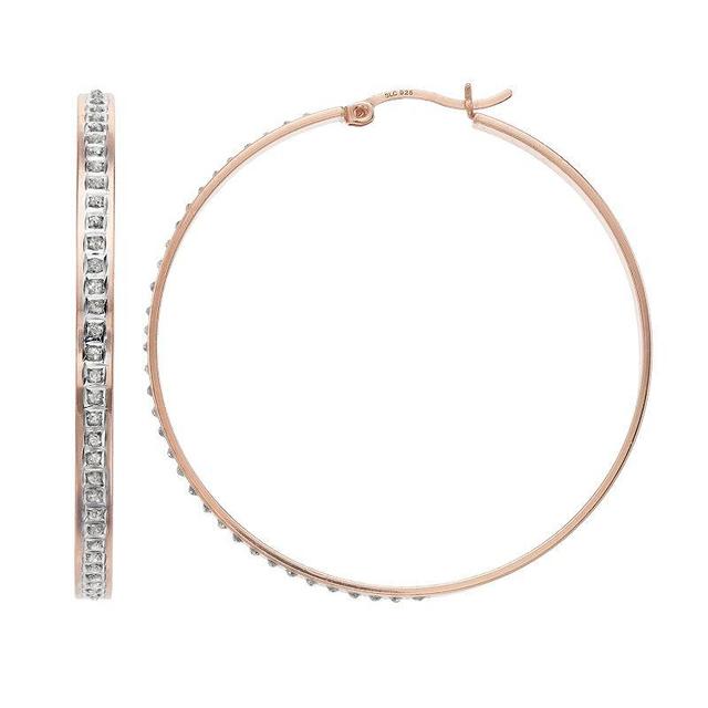 18k Rose Gold Over Silver Diamond Mystique Hoop Earrings, Womens, Pink Product Image