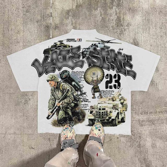 Sopula Vintage Warzone 23 Peace Graphic 100% Cotton T-Shirt Cropped Tees Product Image