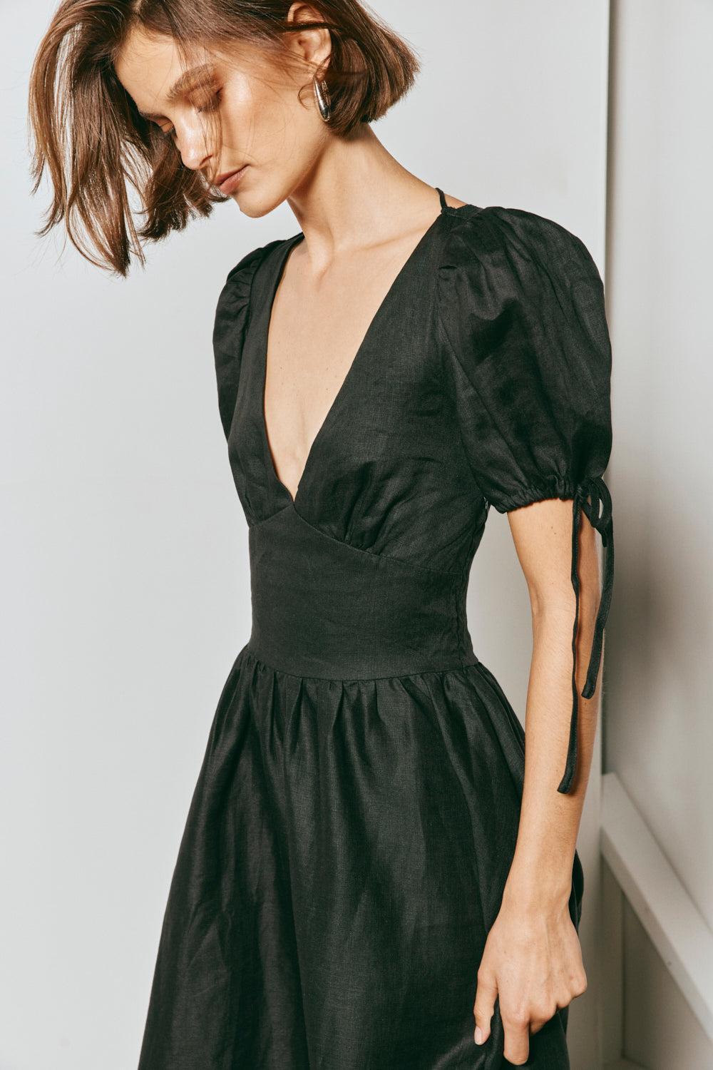 Paradiso Linen Midi Dress Black Product Image