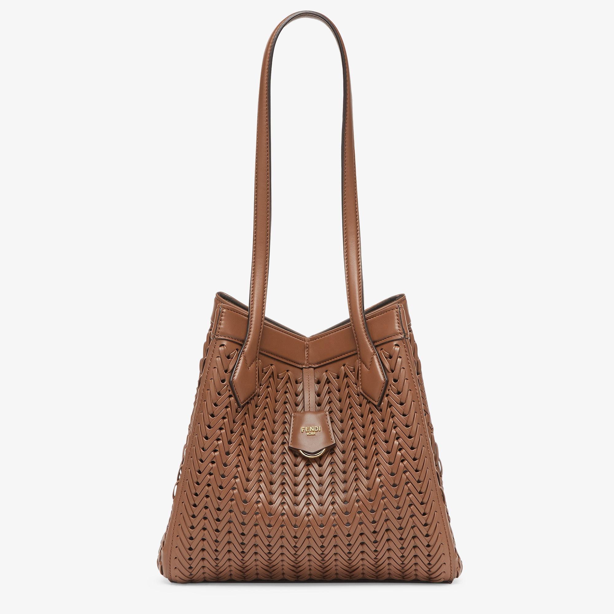 Fendi Origami MediumBrown interlaced leather bag that can be transformed Product Image