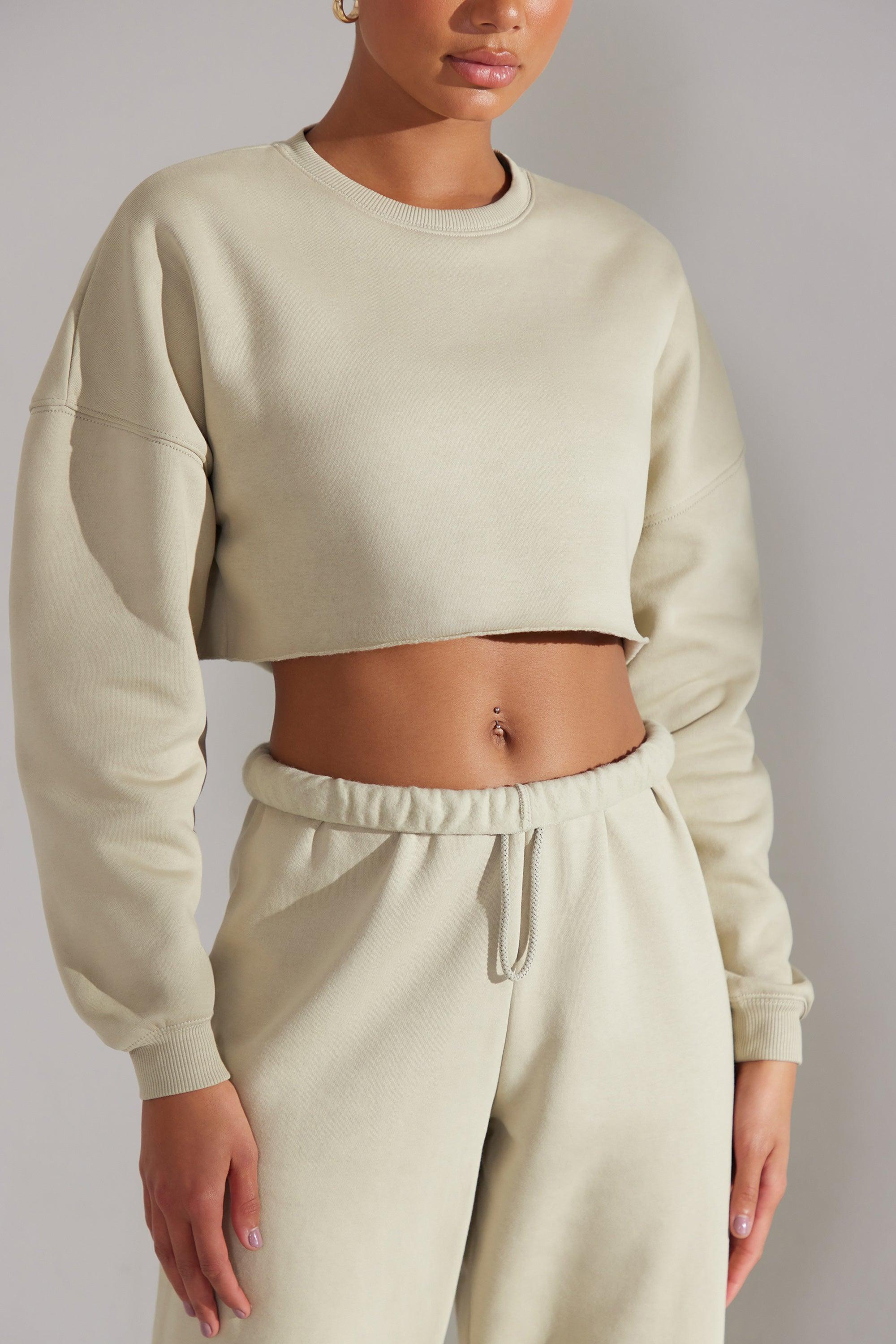 Cropped Oversized Sweatshirt in Limestone Product Image