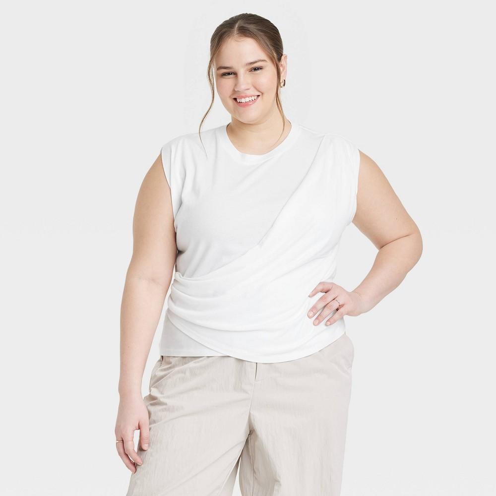 Womens Slim Fit Drape Wrap T-Shirt - A New Day White XXL Product Image