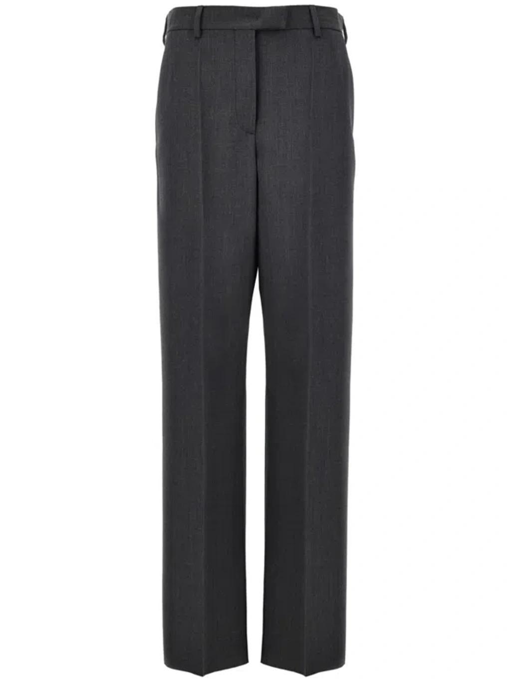 VALENTINO Pressed Crease Tailored Trousers In Gray Product Image