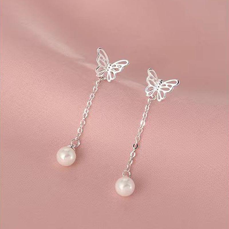 Butterfly Faux Pearl Alloy Drop Earring Product Image