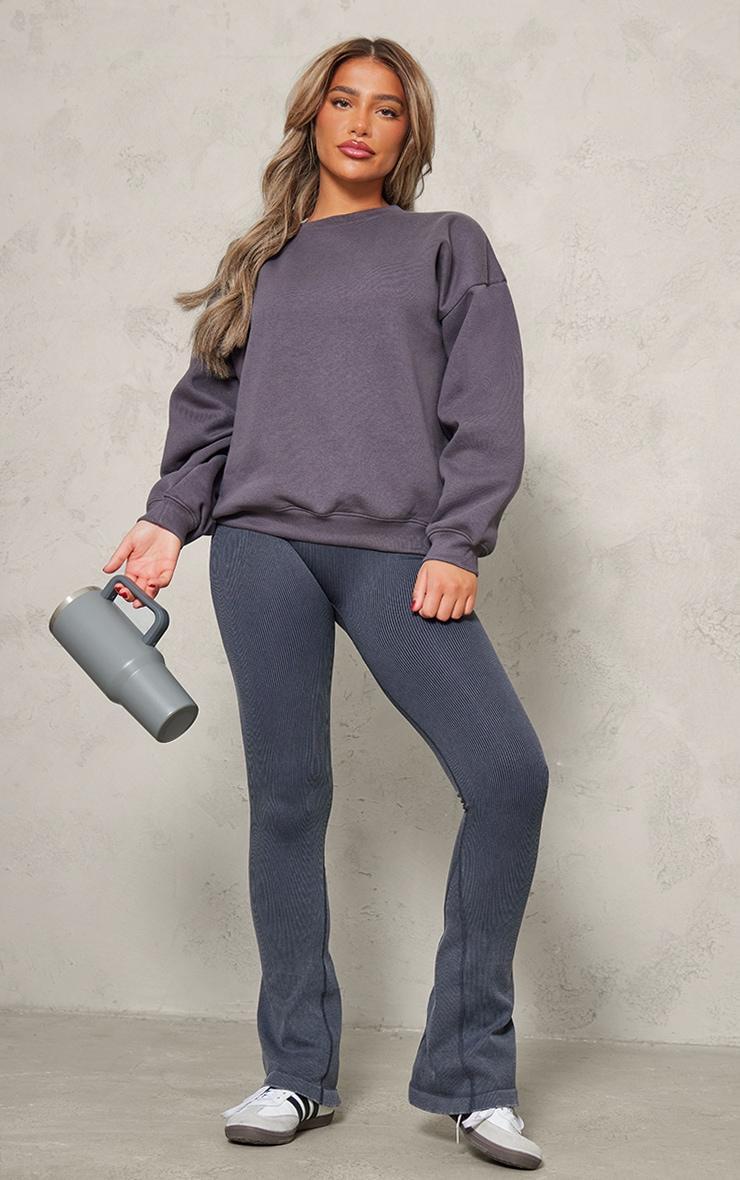 PRETTYLITTLETHING Charcoal Saturday Morning Run Puff Print Sweatshirt Product Image