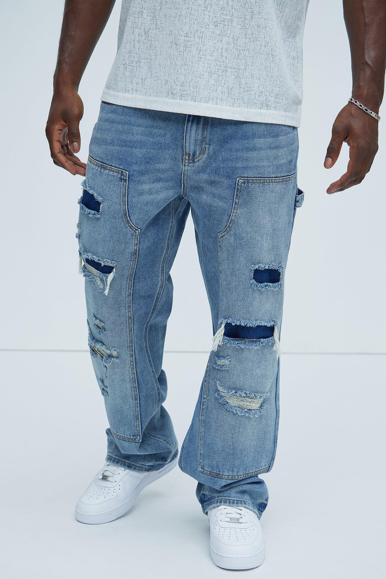 Bore Distressed Carpenter Straight Jeans - Blue Wash Product Image