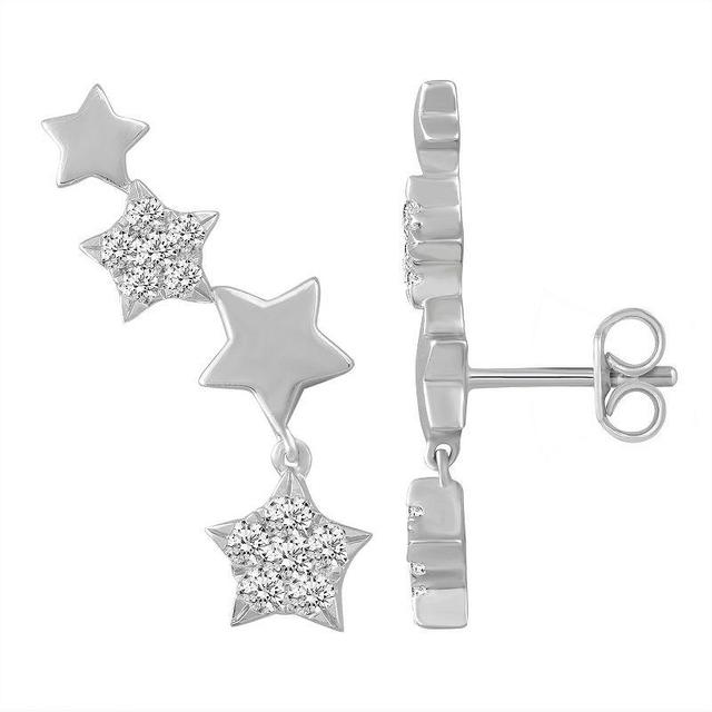 Sterling Silver 1/2 Carat T.W. Diamond Star Climber Earrings Set, Womens Product Image